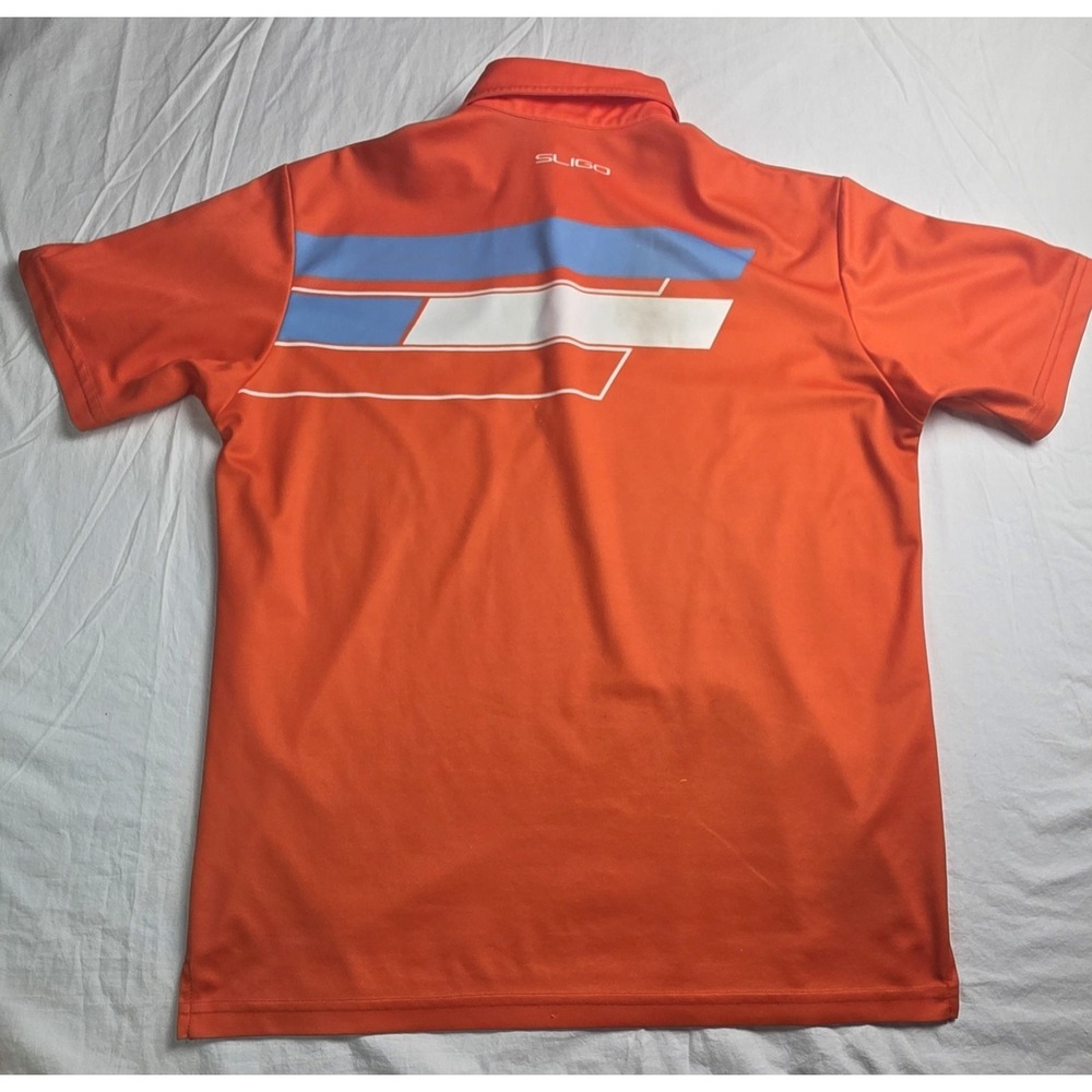 Sligo Men's Golf Polo Shirt Size M Orange Blue White Striped Performance Jersey - Picture 5 of 10